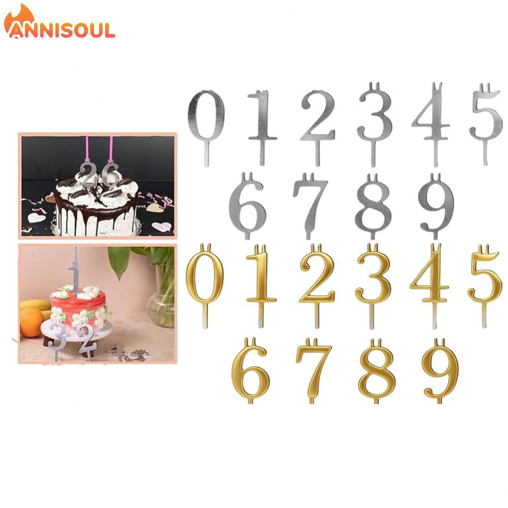 [NISO]Digital Birthday Candle Holder Set Made of Golden Metal Reusable Cake Decoration