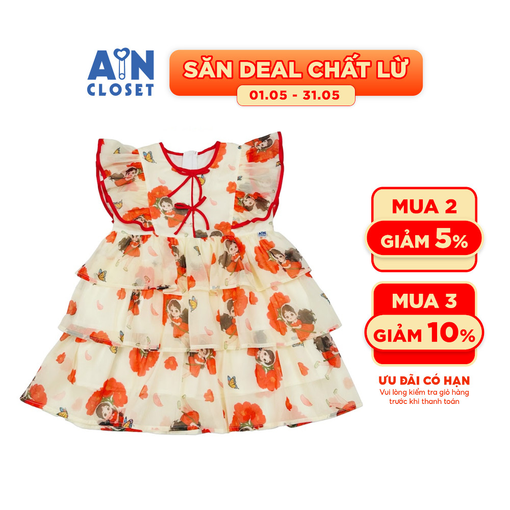 Đầm bé gái hoạ tiết Bé Hoa Tơ Cam - AICDBGMH0KKO - AIN Closet