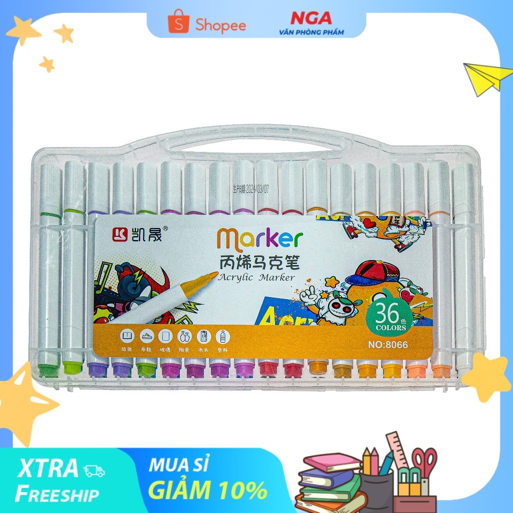 [MUA SỈ GIẢM 10%] Bút lông Marker Acrylic 36 Màu 206A (Mẫu Ngẫu Nhiên) (1 Hộp)