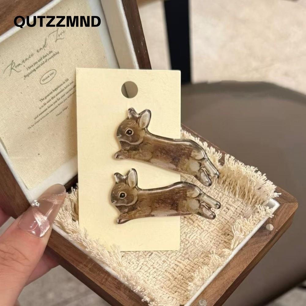 QUTZZMND 2 Chiếc Barrette, Kẹp Tóc Thỏ Chống Trơn Trượt Bông Tai Kẹp Tóc, Kawaii Acrylic Thỏ Kẹp Tóc