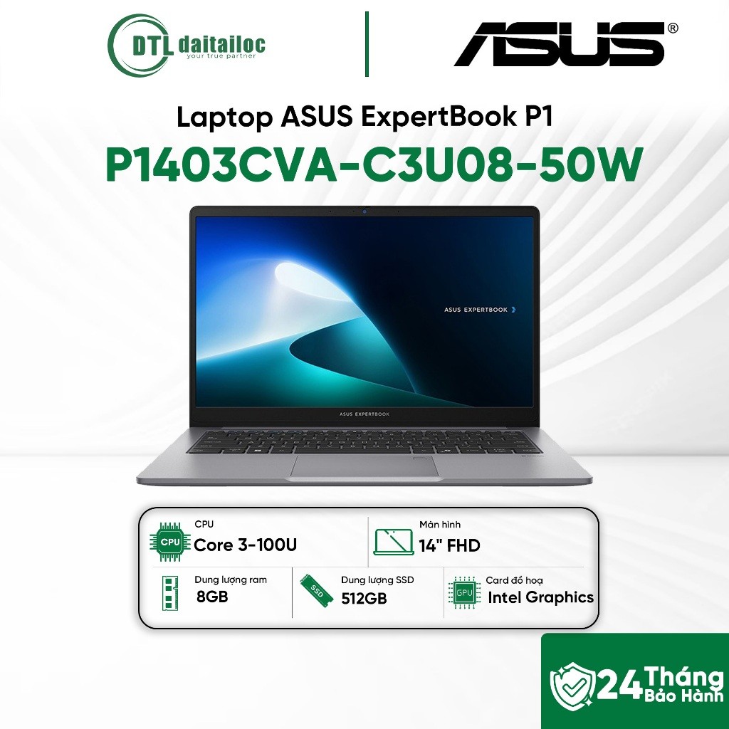 Laptop ASUS ExpertBook P1 P1403CVA-C3U08-50W Core 3-100U 8GB 512GB SSD 14" FHD Win 11 | Chính hãng |
