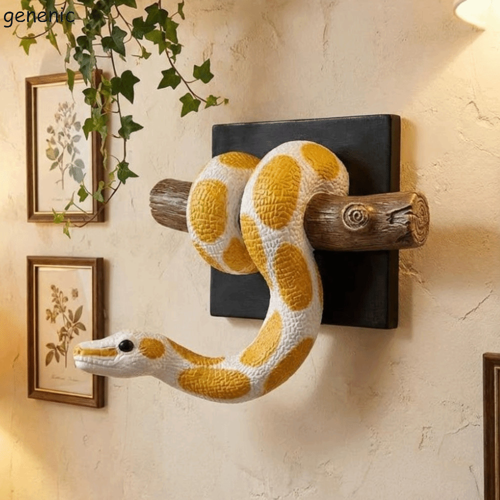 Điêu khắc rắn kim loại 3D GENENIC, Quả bóng vàng bằng nhựa thực tế Nghệ thuật treo tường Python, Chủ