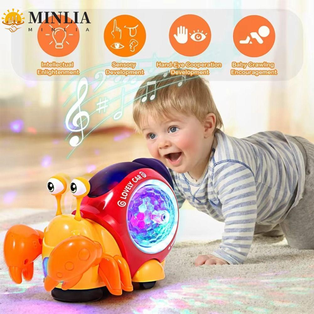 Đồ chơi đi bộ cua đèn LED MINLIA, với nhạc đi bộ Đồ chơi thời gian đầy đặn Nhảy múa Đồ chơi cua ẩn s