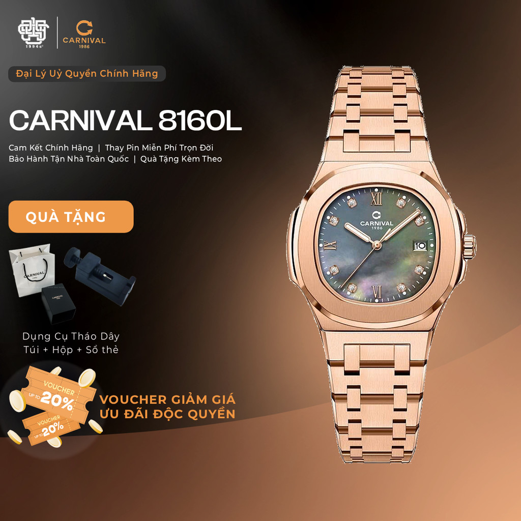 Đồng Hồ Nữ Carnival 8160L-VH-DK Xà Cừ Đen, Kính Sapphire Hàng Chính Hãng 1994s WATCH