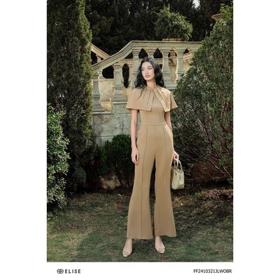 Jumpsuit dài nâu tay cape xếp ly thiết kế Elise FF2410321JLWOBR