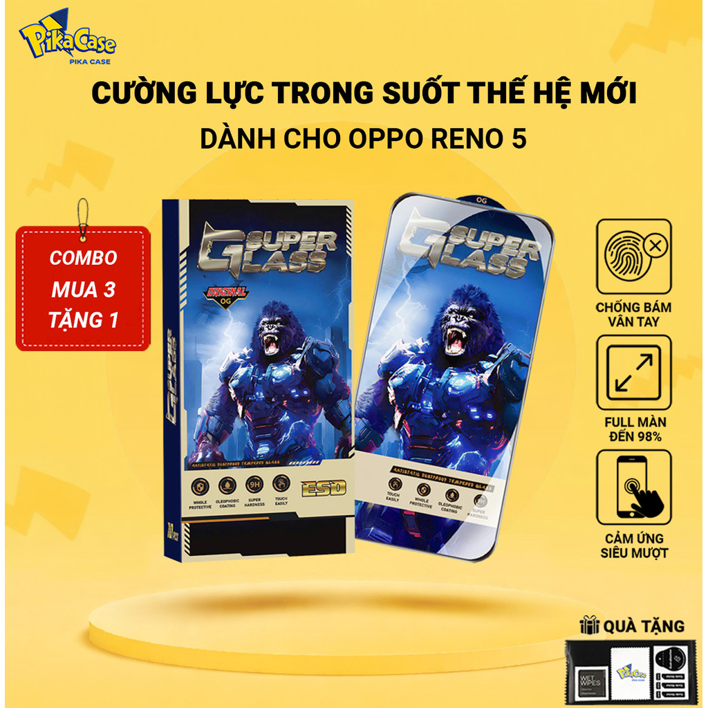 Cường lực Oppo Reno5, Reno 5 5G Pikacase PREMIUM full màn | Miếng kính dán bảo vệ màn hình cho Oppo