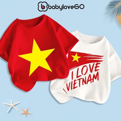 Áo thun cờ đỏ sao vàng Việt Nam, áo bé trai bé gái chất cotton mềm mịn BabyloveGO