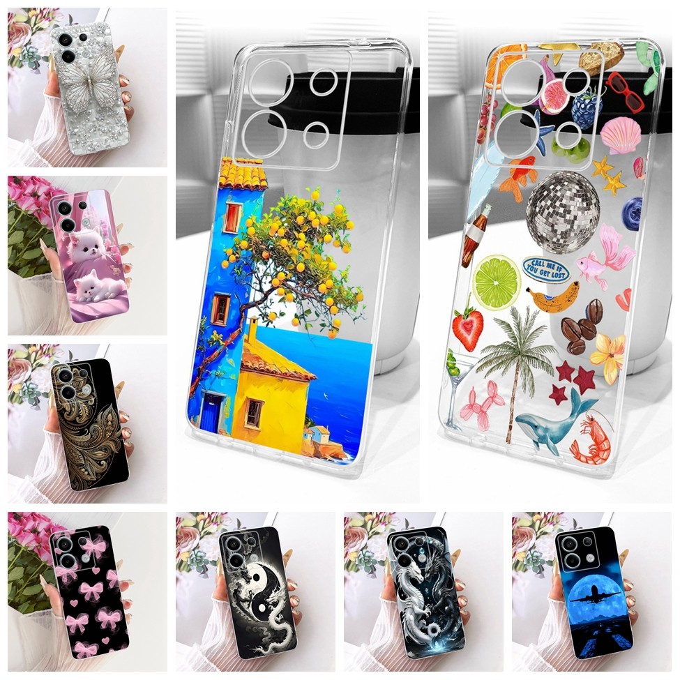Trong Suốt Cho Redmi Note 13 Pro 5G Ốp Lưng Mèo Dễ Thương Hoa Thời Trang Ngộ nghĩnh Vỏ Sơn 2312CRAD3