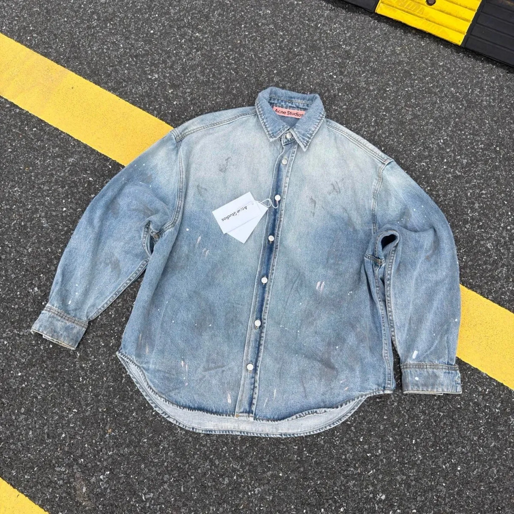 Acne studio Splash Ink Denim Logo Áo sơ mi dài tay