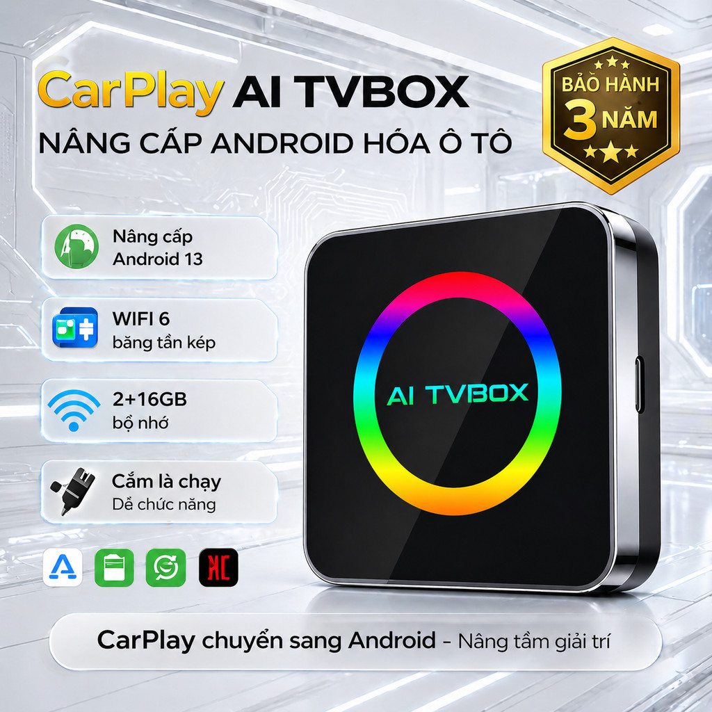 CarPlay AI Box AI TV Box Android Box Ô Tô Hộp CarPlay Android 13 Wifi 6 2+16GB Cắm Là Chạy Không Dây