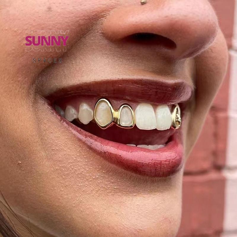 [Sunny Spaces] 1 Miếng Màu Vàng Hàng Ngày Đeo Răng Trang Sức Grillz Hip Hop Rỗng Trái Tim Răng Grill
