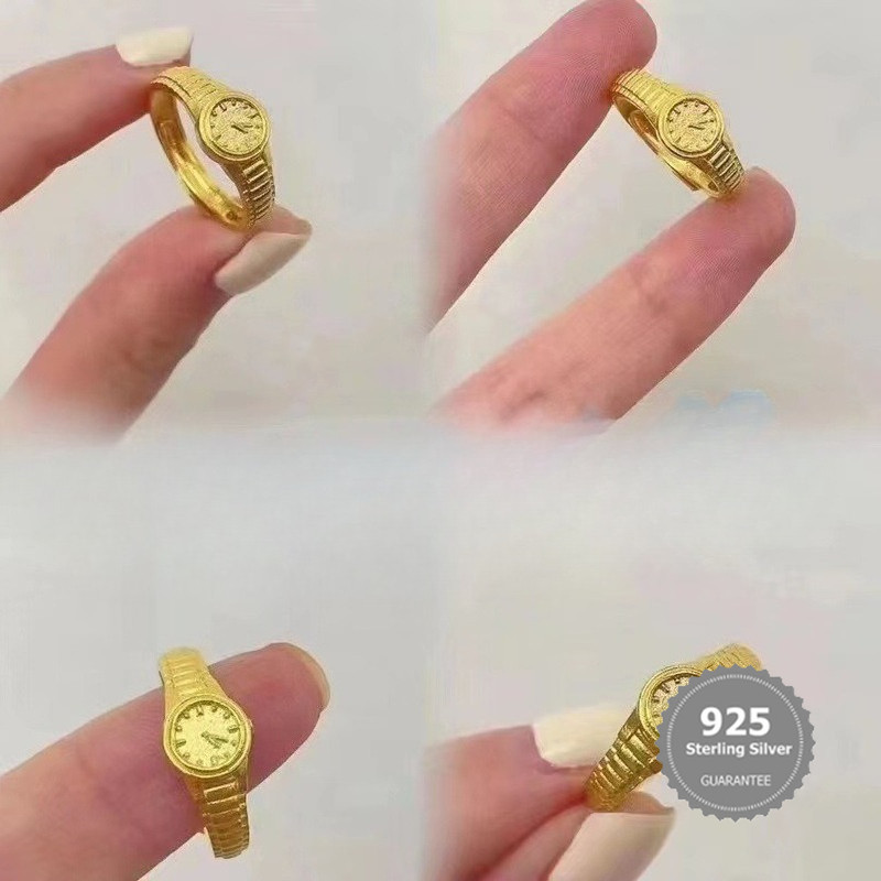 S925 Bạc Nhẫn Đồng Hồ Cặp Đôi, Kim Cương Nhỏ - Quà Valentine