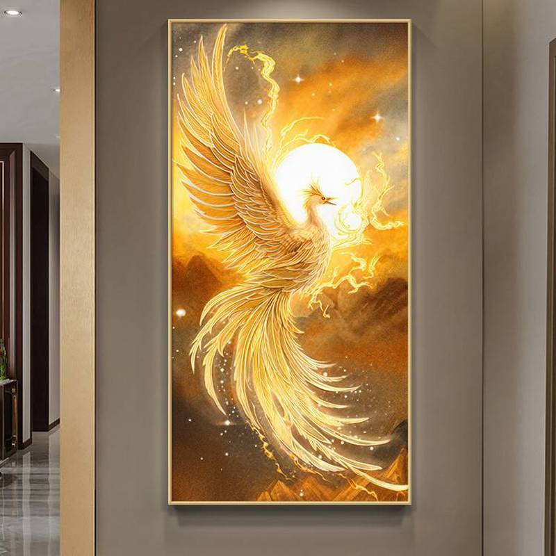 Golden Phoenix Bird Art Frameless Chống Thấm Nước HD Canvas Nghệ Thuật Huyền Thoại Phong Cách Phòng 