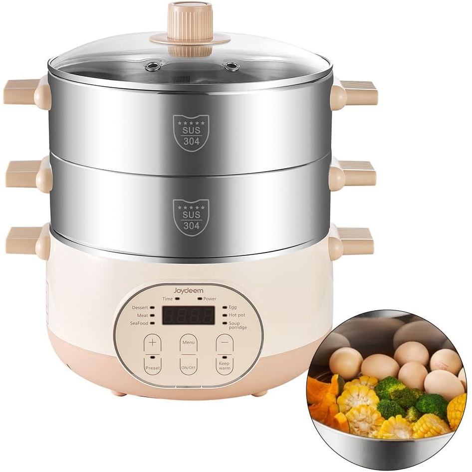 Máy hấp thực phẩm điện Joydeem để nấu ăn, Máy hấp rau củ và thực phẩm bằng thép không gỉ 2 tầng, Dun