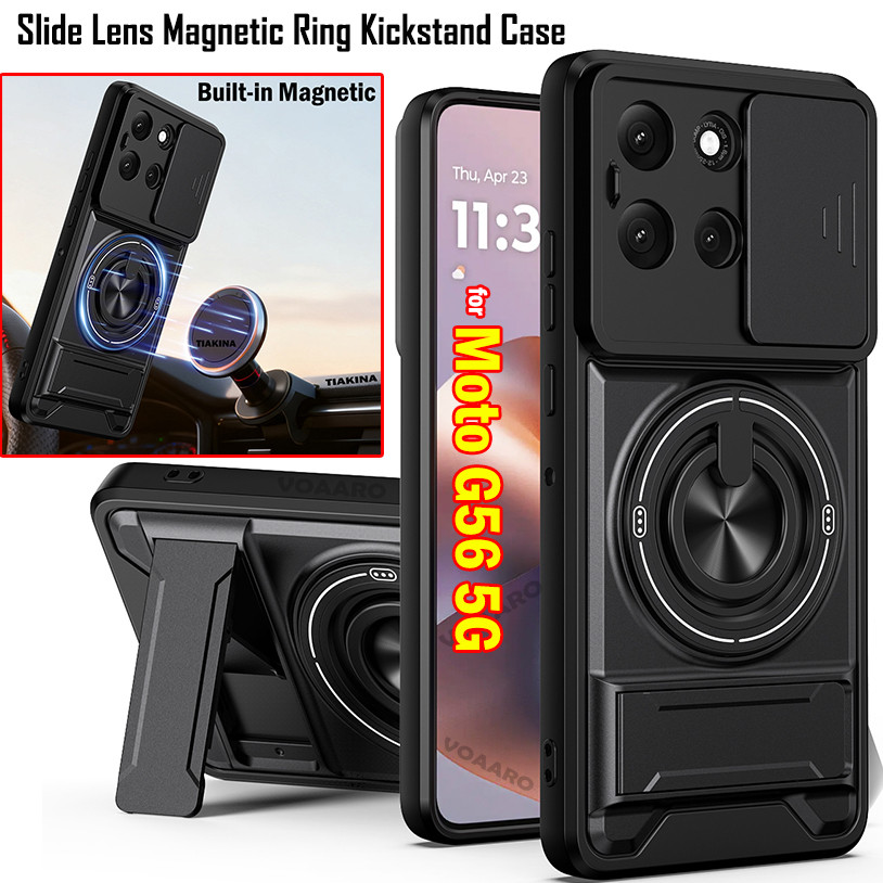Ống Kính Trượt Funda Cho Motorola Moto G56 5G Ốp Lưng Xoay Từ Tính Vòng Dành Cho Motorola G56 Ốp Lưn