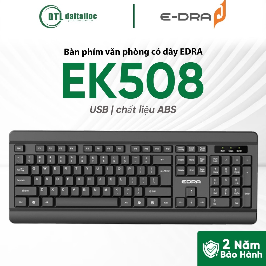 Bàn phím văn phòng cao cấp EDRA EK508 ( dây cắm USB / Full size 104 phím) I Chính hãng I Bảo hành 24