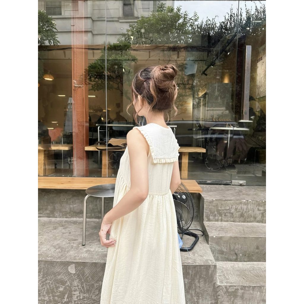 Đầm maxi nữ dáng suông THE C.I.U, váy cổ V dáng dài bèo nhún buộc dây form rộng đi biển – Muse Dress Cream | BigBuy360 - bigbuy360.vn