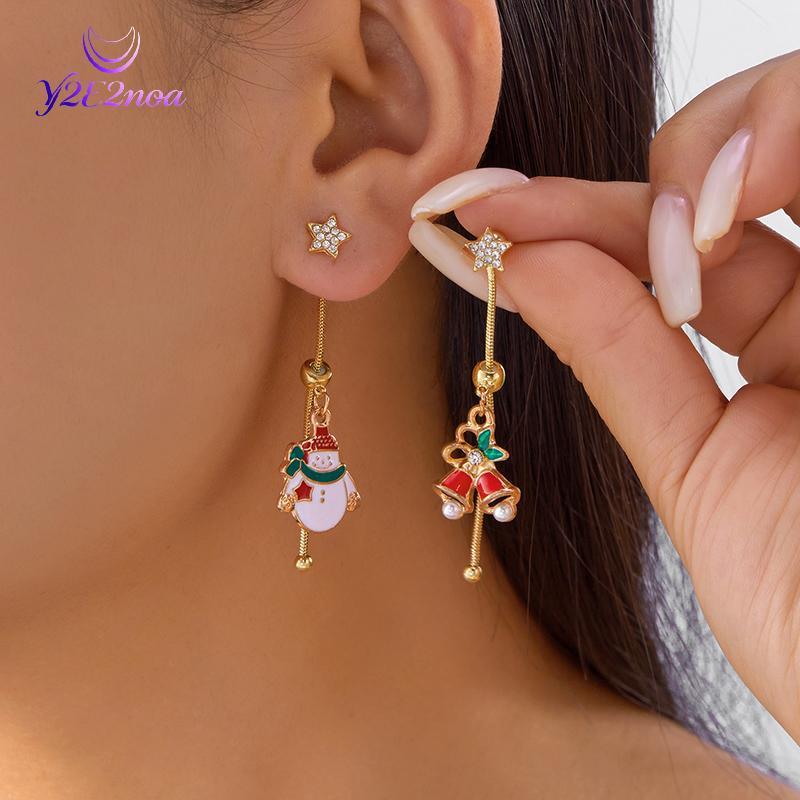 Y2E2noa Bất Đối Xứng Di Chuyển Ông Già Noel Cây Giáng Sinh Thả Bông Tai Nữ Zircon Ngôi Sao Người Tuy