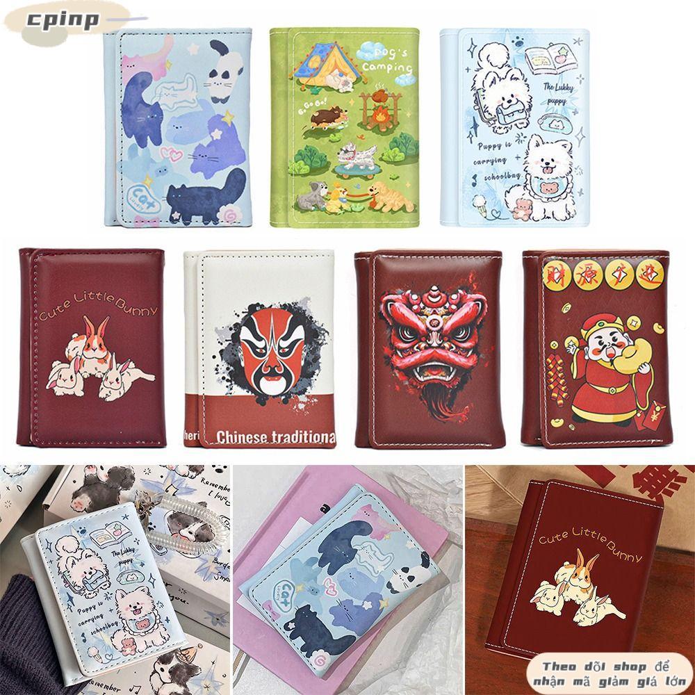 CPINCP 3 Gấp Ví, 1 Khe Cắm Tiền Giấy Da Ngắn Gấp Ví, Dễ Thương 7 Khe Cắm Thẻ 1 Ảnh Bit Tiền Xu Ví Qu