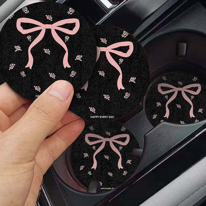 Floral Bow Car Coaster Car Cup Slot Storage Pad Interior Decoration Car Universal Coaster JSIu