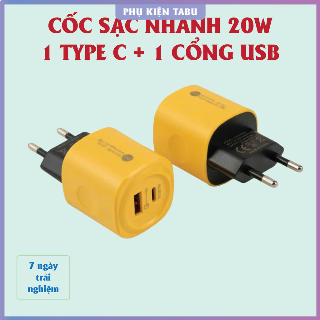 Cốc sạc nhanh 2 cổng gồm: 1 cổng Type C + 1 cổng USB – Củ sạc nhanh 2in1 - Cáp sạc nhanh 4 in 1, Dây