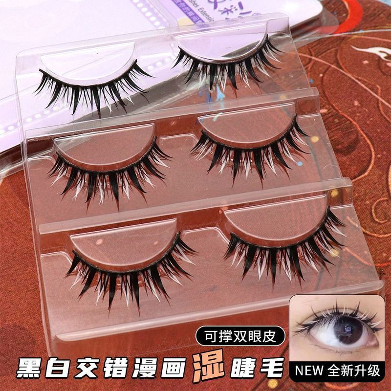 Đen Trắng Staggered Cross Lông Mi Giả Bán Chạy COSPLAY Triển Lãm Truyện Tranh Anime Truyện Tranh Ướt