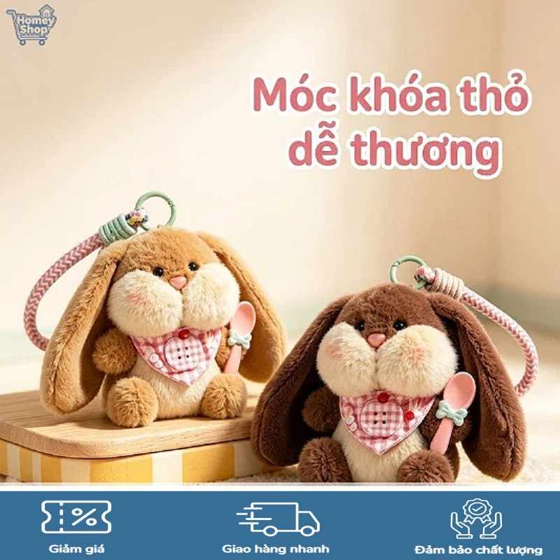 HomeyShop-móc khóa thỏ vải nhung cao cấp dễ thương phụ kiện túi xách treo balo quà tặng lý tưởng khô