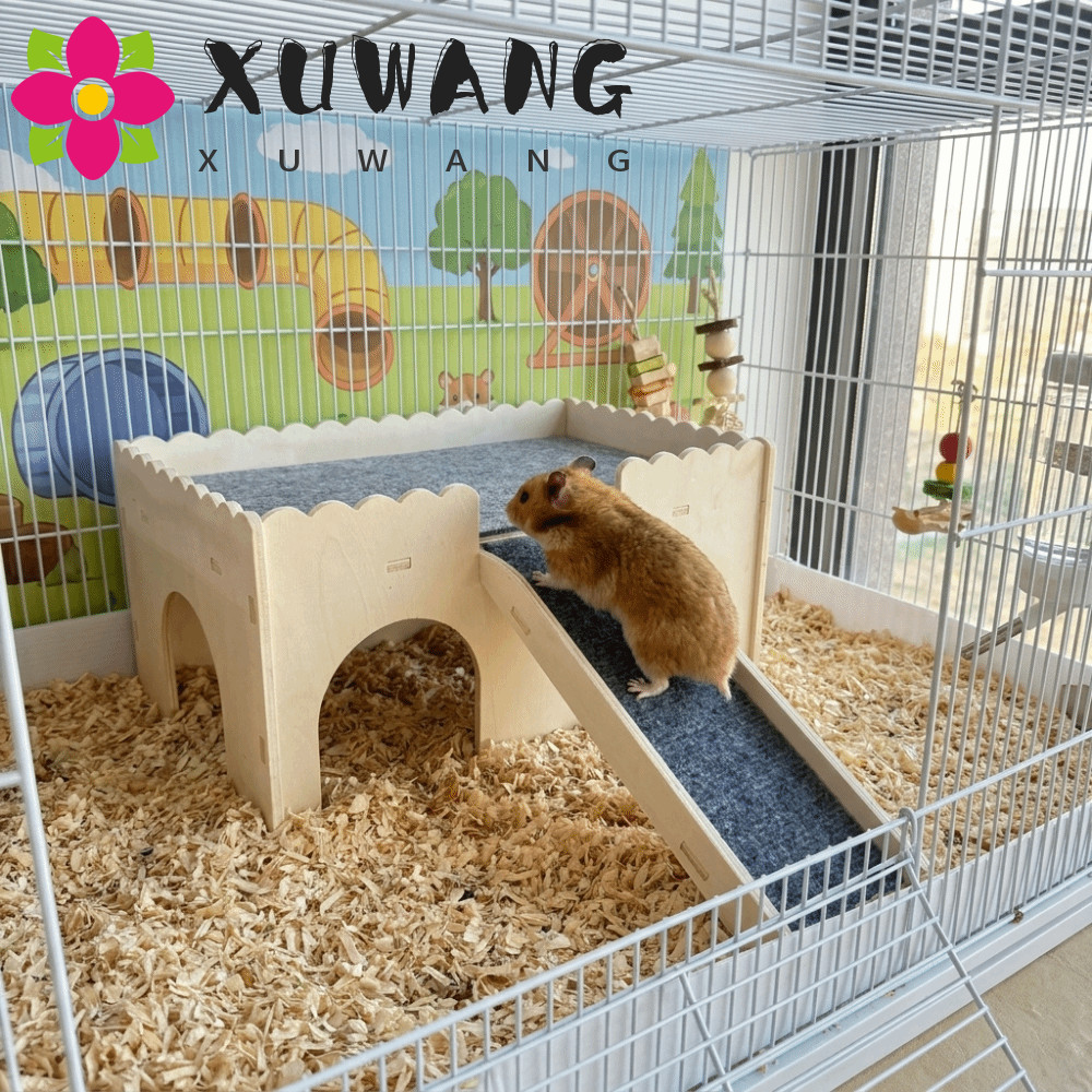 XUWANG Guinea Pig House Hai Lớp Hamster Lồng Trang Trí Động Vật Nhỏ