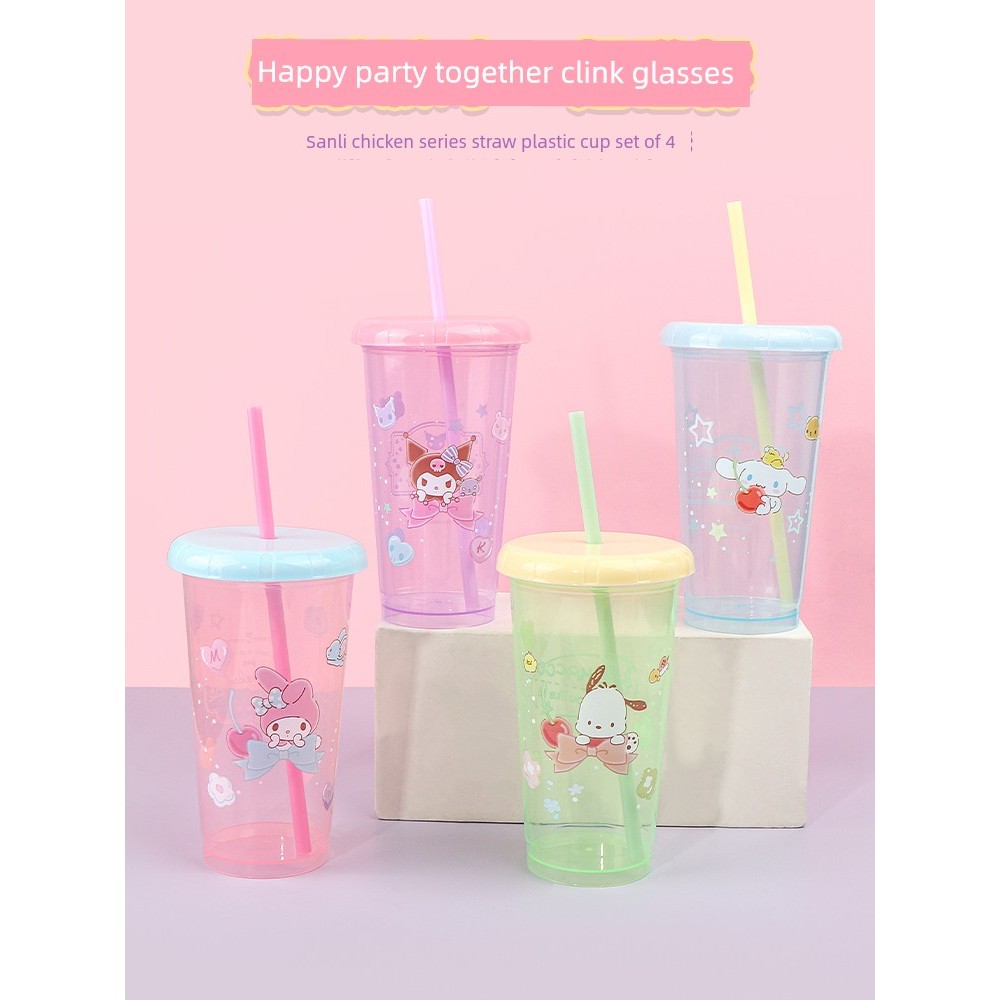 bình uống nước cho bé bình tập uống nước cho bé Miniso Miniso Sanrio Rơm Cốc Nhựa Dễ Thương Di Động 