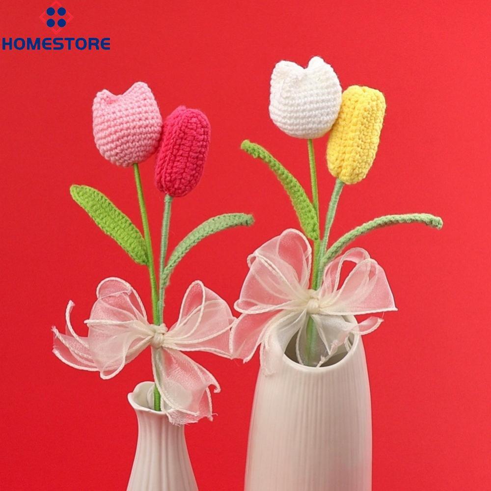 [Homestore]DIY Handmade Crochet Tulip Bouquet Artificial Floral Decor for Home Office Table