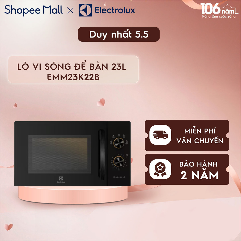 Lò vi sóng 23L Electrolux EMM23K22B 800w - 5 chương trình nấu, rã đông, hâm nóng nhanh
