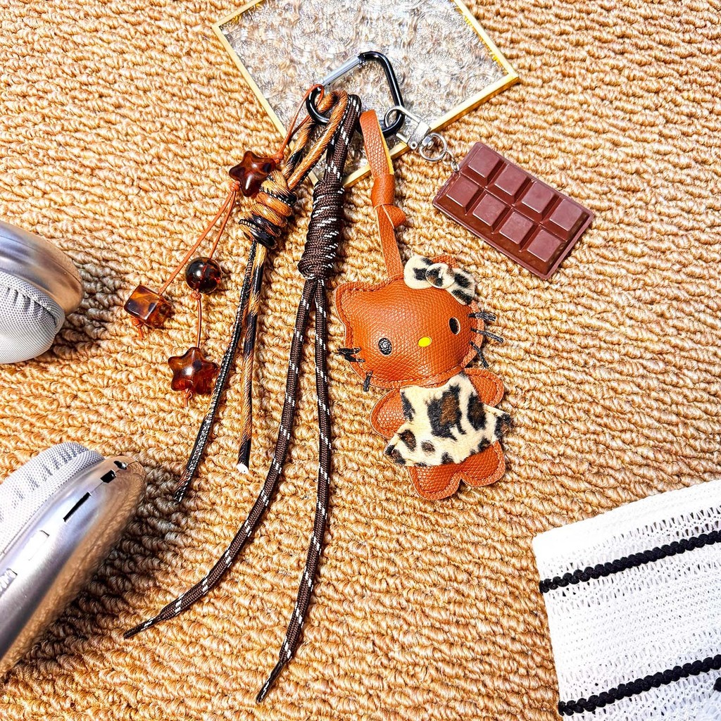2026 New Creative Black Leather Hello Kitty Ins Style Bag Hanging Bohemian Style Pendant Braided Rop