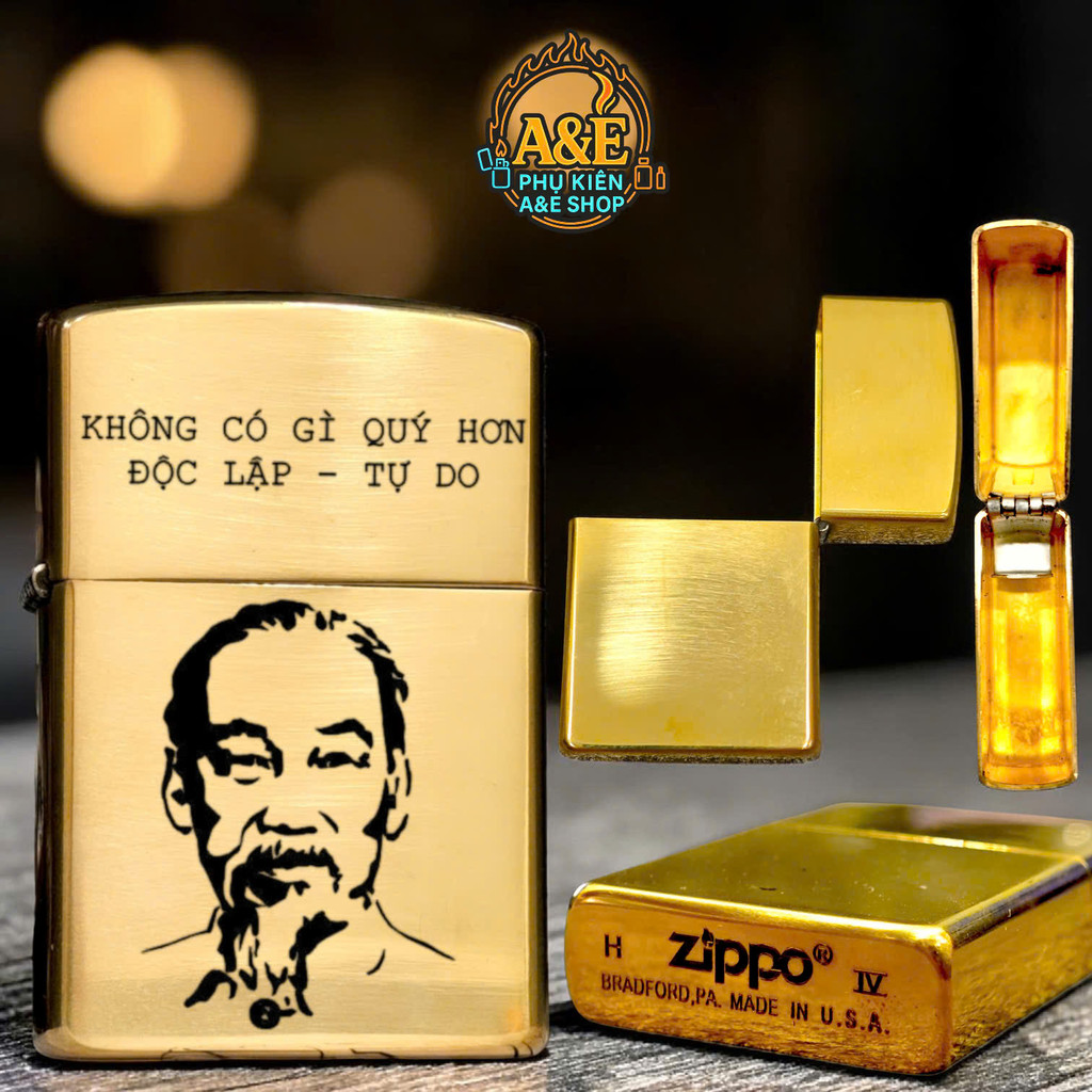 Vỏ Case Zippo Đồng Nguyên Khối Bác Hồ Lãnh Tụ Vĩ Đại, Quà Tặng Ý Nghĩa, Không Kèm Ruột Và Nhiên Liệu