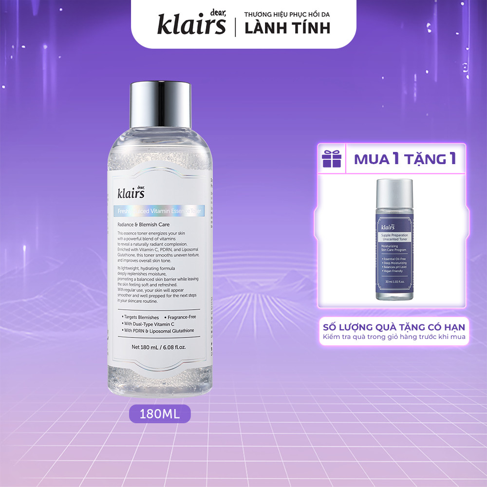 Nước hoa hồng Dear, Klairs Freshly Juiced Vitamin Essence Toner hỗ trợ làm sáng da 180ml [FS] | BigBuy360 - bigbuy360.vn
