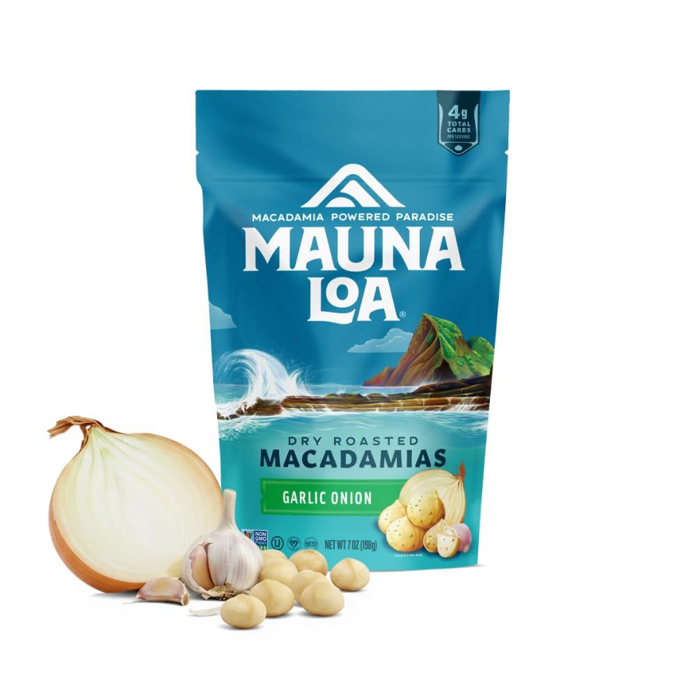 Hạt Macadamia rang tỏi Mauna Loa, Túi có thể khóa lại 7 oz, Thân thiện với Keto, Không chứa Gluten, 