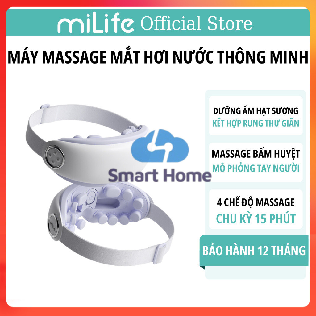 Máy massage mắt bấm huyệt miLife E4 Pro phun sương chườm ấm, 4 chế độ massage