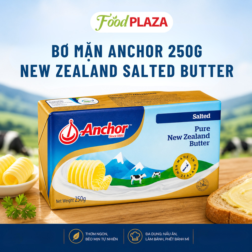 (Chỉ Giao Hỏa Tốc) Bơ Mặn Anchor New Zealand Salted Butter Gói 250gr Nấu Ăn Làm Bánh