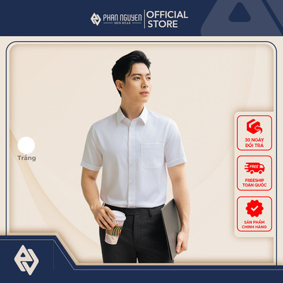 Áo sơ mi cộc tay nam Phan Nguyễn, chất liệu bamboo mềm mại, thoáng mát, form regular fit SMC.572