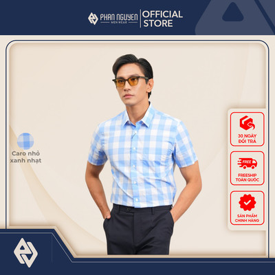 Áo sơ mi cộc tay nam Phan Nguyễn, chất liệu 100% cotton cao cấp, form regular fit, mềm mát SMC.405