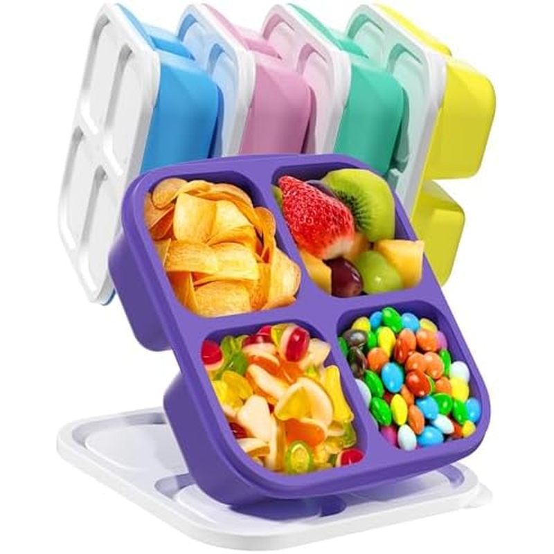 5 Pcs Bento Snack Containers, Reusable 4 Compartment Divided Food Storage Containers, Divided Luncha