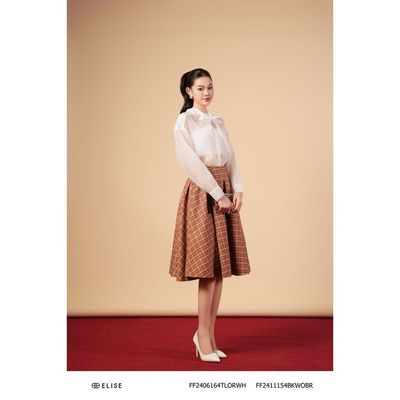 Áo sơ mi tơ trắng cổ tàu kèm dây cổ thiết kế Elise FF2406164TLORWH