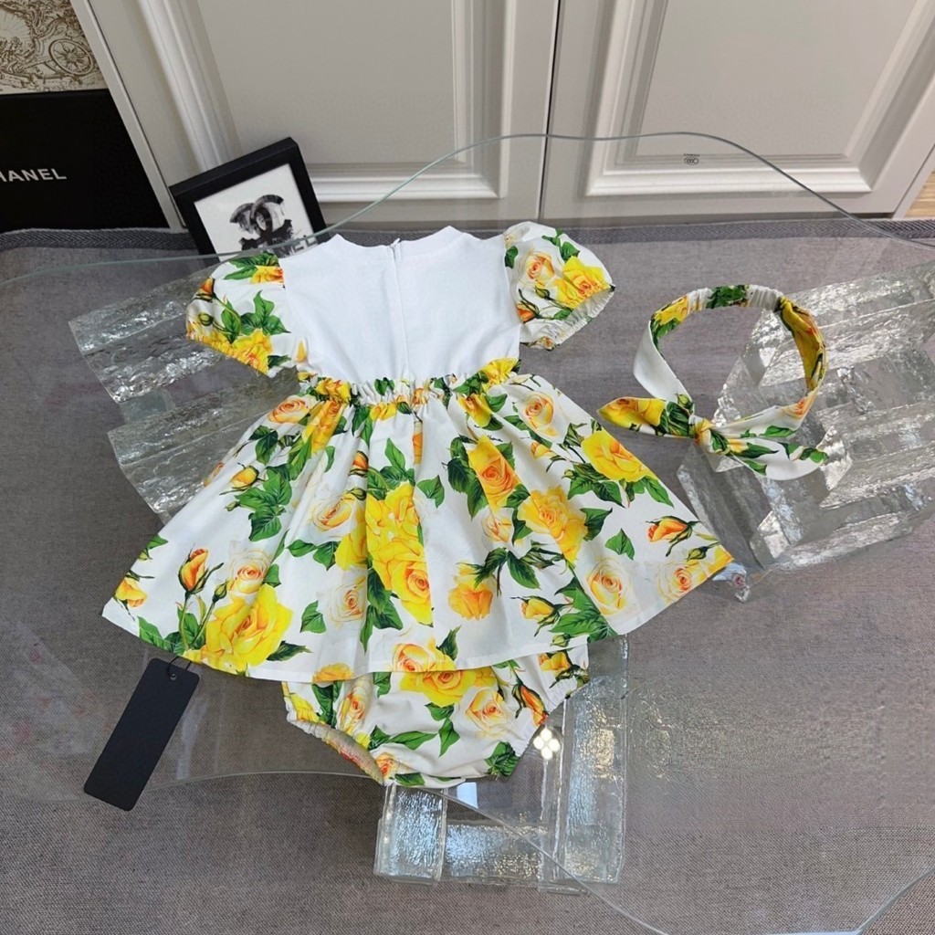 ZIJO DG New children's dress for girls, printed puff sleeve dress, pure cotton baby princess dress
