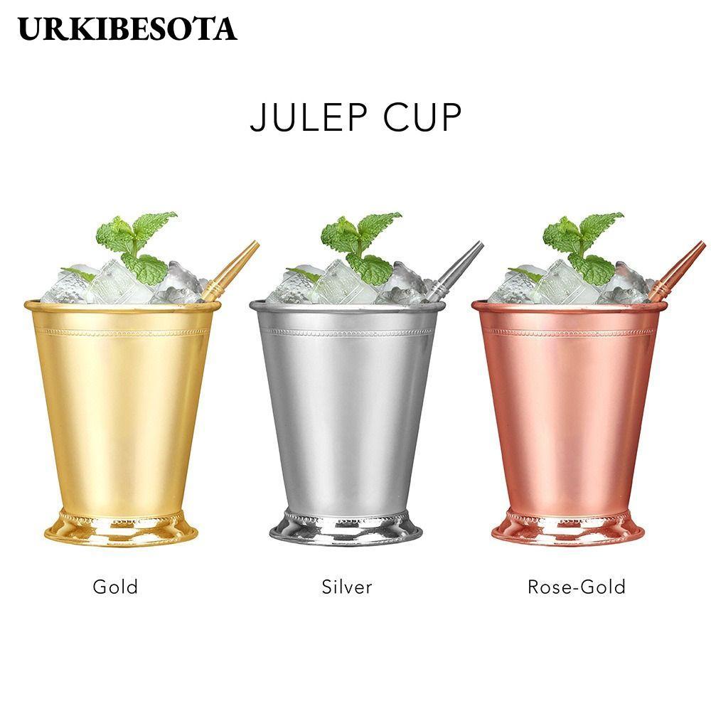 Cốc Cocktail URKIBESOTA, Cốc Julep Bạc Hà Cán Vàng 350ml, Thép Không Gỉ Bền Bạc Mojito Cocktail Kính