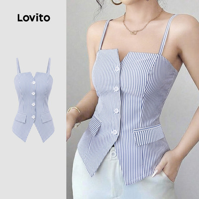Áo nữ Lovito xanh dương xuân hè túi giả nút trước thanh lịch LK3LD433