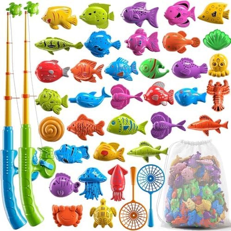 NIPLOOOW Magnetic Fishing Game Pool Toys for Kids 3-5, Water Table Bathtub Kiddie Party Toy with Pol