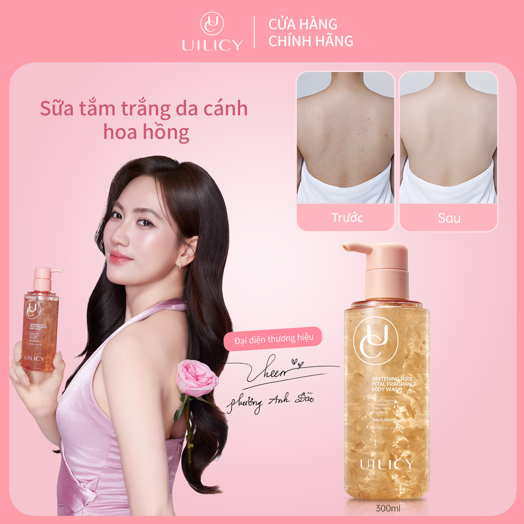 Sữa Tắm Cánh Hoa Hồng UILICY 300ml 2% Niacinamide Symwhite 377 Sạch Dịu Sáng Da Dưỡng Ẩm