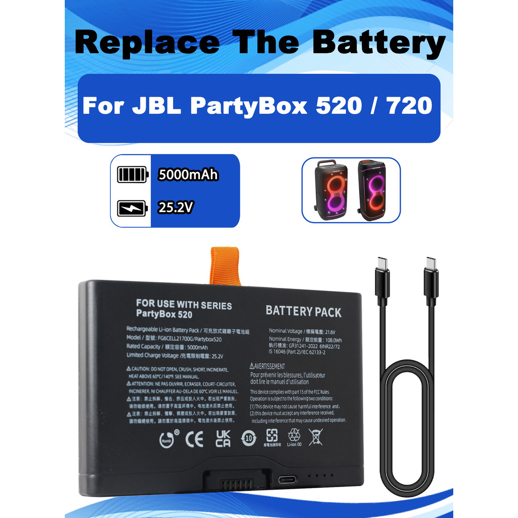 21.6V 5000mAh FG6CELL21700G Pin Thay Thế Cho JBL Partybox520 Partybox720 Boombox4 Loa Bluetooth AI T