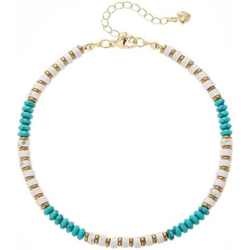 XIJIN Natural Stone Beaded Anklets for Women Handmade Beach Boho Turquoise Beads Ankle Bracelet Jewe