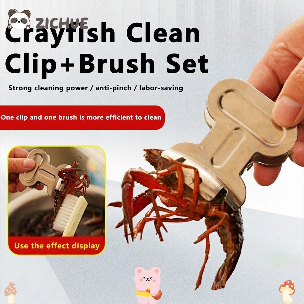 Công cụ máy giặt tôm hùm ZICHUE, cầm tay có bộ bàn chải Kẹp làm sạch tôm hùm, Chất tẩy rửa tôm hùm c