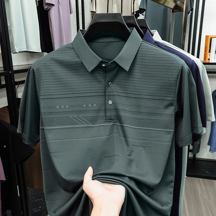Men's Short Sleeve Polo Shirt Dad Summer Ice Silk Cool T-shirt Men's T-shirt Base Shirt Grandpa Loos
